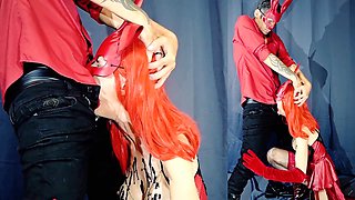 Deepthroat gagging, high heels stockings, fellatio