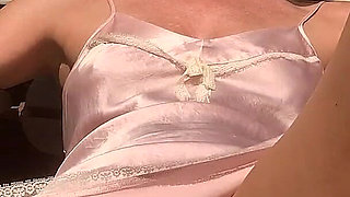 Panty Exhib in Silk Nightie