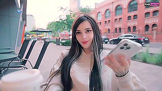 Horny nymph kneads beaver in crowded cafe, heads to street for blowjobs-pinkloving, public onanism gone wild!