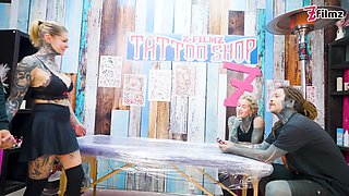 Tattooed Pair Big Dick Foursome Merry Gets Inked