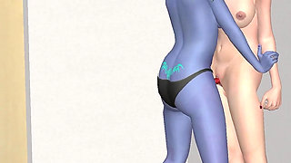 Animated 3D Lesbian Porn - Blue Elf Woman Fucking Young Woman Pussy with Strap-on Then Licking