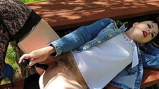 Amateur MILF Wanilianna Wanking Her Hairy Bush Pussy in Spring Garden