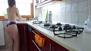Wife in Panties Cleans the Kitchen, and I'm Peeping. Annahomemix