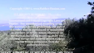 Outdoor solo masturbation scene with curly blonde