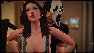 Slut At A Halloween Party Takes Two Dicks
