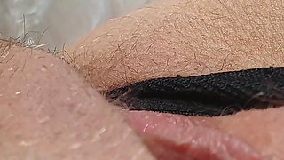 Orgasm in sexy black lace panty with fingering