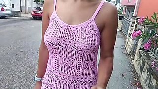 JonDickFlash Flashes Big Natural Tits in Transparent Dress - Public Nudity in City