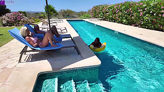 Three Perpetually Wet Pussies by the Hotel Pool! Waterboarding with a Twist! Full Movie