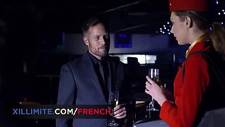 Hot Air Hostess Takes Two Cocks in Rough Anal Threesome