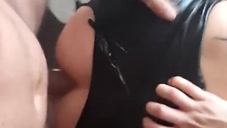 GF shiny ass fucked in leather pants