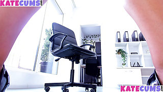 Windy office fuck - heels up, pussy dripping, squirting hard