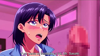 Busty hentai girl gets a cum facial from teacher after handjob