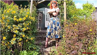 Busty Babe Red Xxx Fingers Herself In The Garden