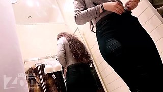 Dressing room spy cam captures curvy teen trying on nylons