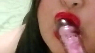 Bridivine Obsessed with Sucking on Her Big Dildo