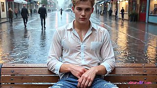 Pretty boy takes deep anal pounding on wet asphalt in public