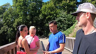 Shorts-clad outdoor fun with Porno Dan, Johnny Nitro, and the stunning Jenny Wild.