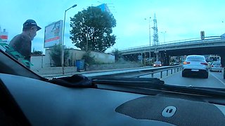 Naked Driving Leads to Quick Car Sex with Busty Czech Teen