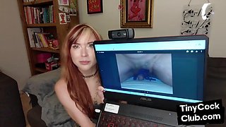 Tattooed hot babe reacting to tiny cocks
