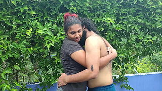 Out Door Terrace Rain Romance with Boobs Suck and Boobs Press