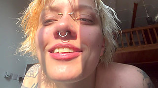 No Makeup Goth Girl in the Sun Flares Piggy Nose
