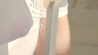 Flight Attendant in Pantyhose and High Heels, Going Commando Outdoors, Performing Oral Sex and Taking a Load Inside Her Mouth.