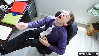 2 office milfs dominate assistants pecker in three way