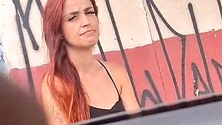 Risky Masturbation in the Car with a Hot Girl at the Bus Stop in Public!