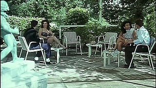 Vintage Orgy in the Garden with Hairy Pussies and Big Hard Cock
