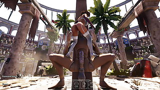 A statue is fucking Lara Croft while 1,000 viewers are watching.