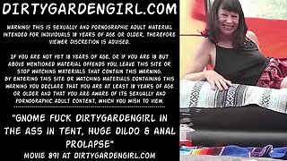 Dirtygardengirl gets ass fucked by gnome in tent with huge dildo and anal prolapse