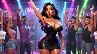 Beautiful Woman Enjoys Exciting Night at Vibrant Club Dancing Kissing Men and Becoming Fully Nude on All Fours