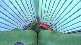 Masturbating in public tanning bed