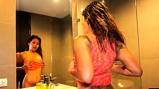 Big ass Asian enjoyed big white cock