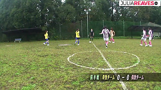 Hot girl sucks massive cocks then gets a hard fuck on the field