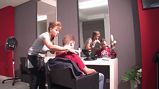 Horny Hairdresser Gets Aroused During Cut and Fucks Her Customer Hard