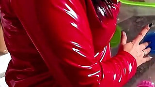 Dominant Red Pvc MILF Inflatable Mattress Fetish. Giant Beach Balls, POV Sex, Double Cum and Popping
