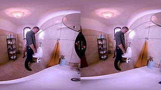 Toilet Tramp - Big Tit Blonde Pornstar Jerks Off A Guy In The Bathroom Voyeur 3d Porn