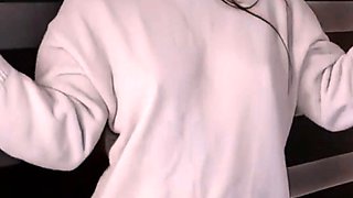 Tiny chubby Asian amateur Teen dancing and pillow riding