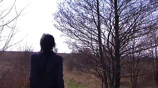 Masturbating and peeing outdoors in genuine nylon stockings