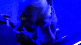 Amateur slut facialed in blowjob group and swallows