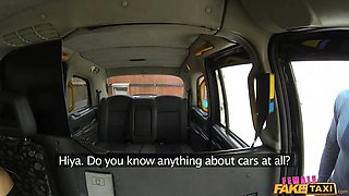 Blond cougar with outstanding Big Boobs screwed by big black cock - girl fake taxi