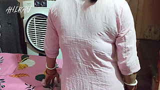 Asian Indian Female Village Young Girl Forplay with Her Boyfriend. Pink Dress, Hairy Vulva and Tight Skin Ass.