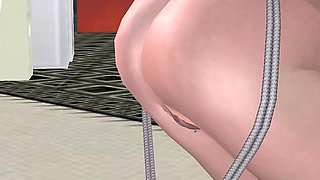 Office Glowing Toy Ride: 3D Cartoon Girl Tied in Doggy Fucked by Cylindrical Light
