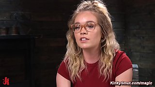 Blondie chained and blindfolded by captor The Pope