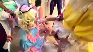Two hotties paying bills with blowjob and group sex