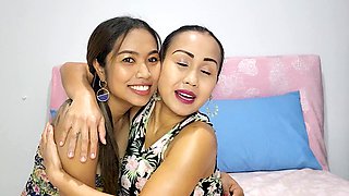 Lesbian Thai MILF GFs lick and strapon