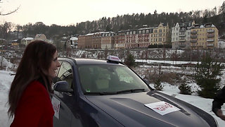 Lovely big ass brunette fucks in the car and in the office