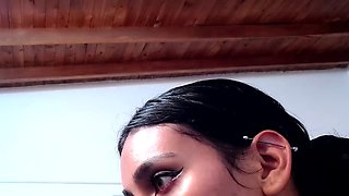 Busty curly brunette with big boobs fucks on couch