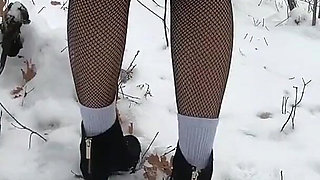 Sexy Winter Brunette Bunny Play Outdoor, It's Too Hot to Be Cold!
